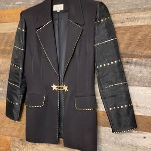 Black and gold dressy jacket with transparent sleeves